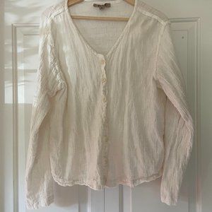 FLAX White Textured Long Sleeve Button Down Top Women’s S